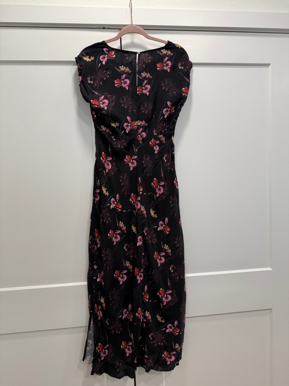 Madewell Black Floral V-Neck Midi Dress boho size 2 - Picture 8 of 13